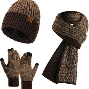 Tofern Men and Women's Hat Scarf and Gloves Set Brown Tweed: New with Tags